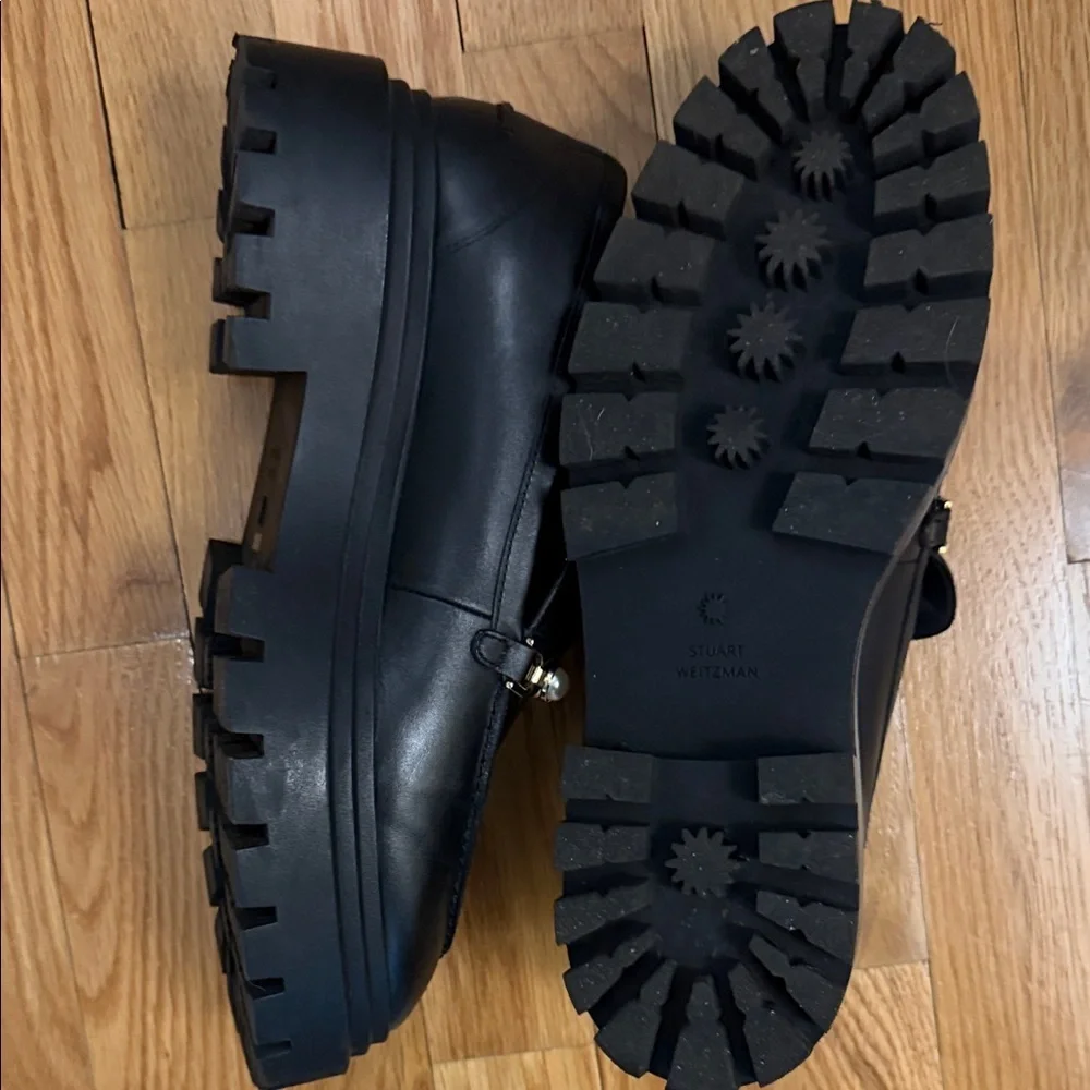 Stuart Weitzman Perla Black Loafers with Gold and Pearl Accents - Picture 3 of 3